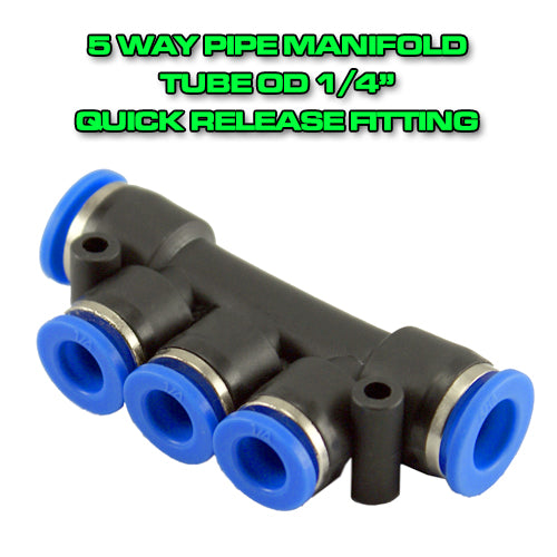 5-Way Pipe Manifold - Tube OD 1/4" Quick Release Fitting