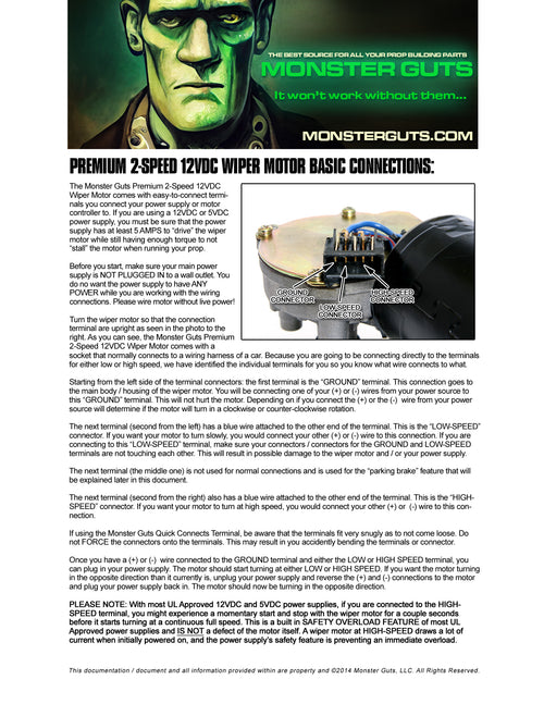 2Speed 12VDC Wiper Motor Basic Wiring Instructions Monster Guts